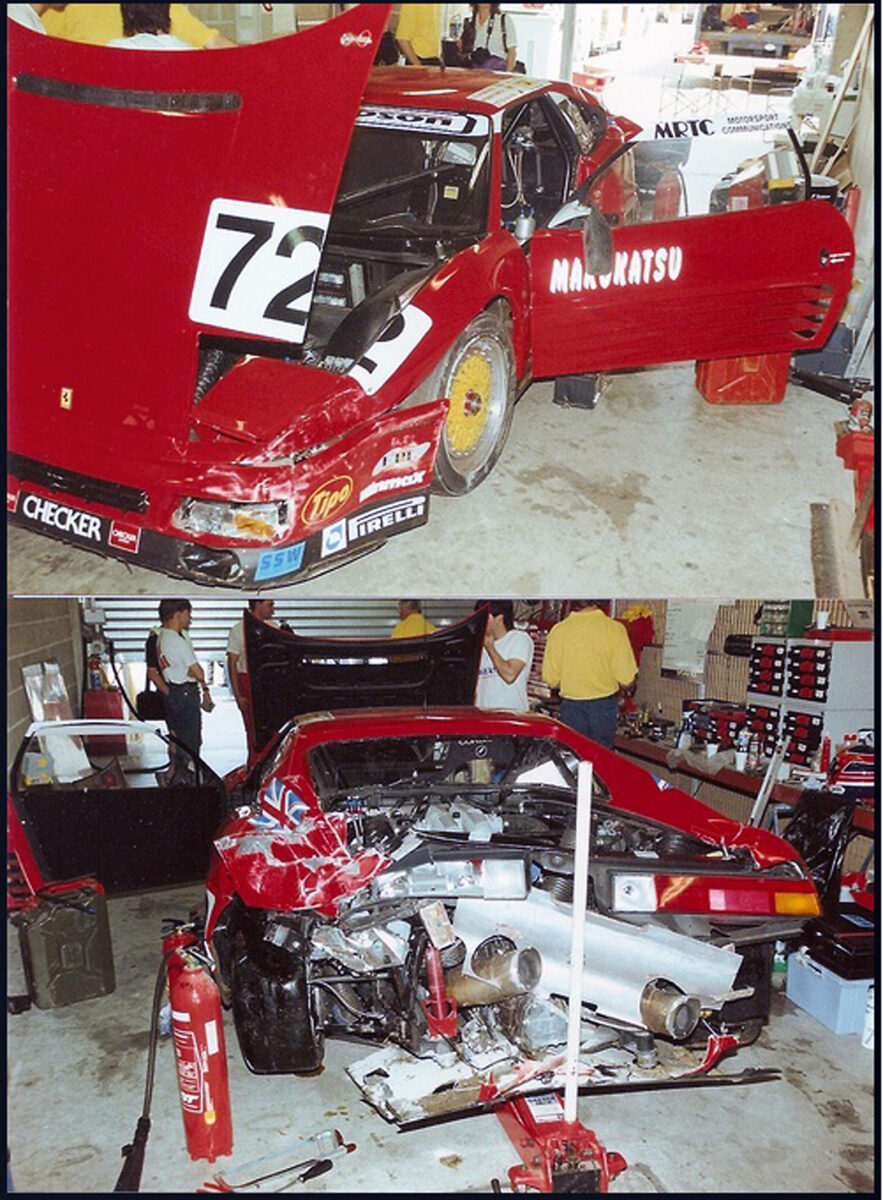 Ferrari 348 LM n°72 Le Mans 1993 accident warm up.