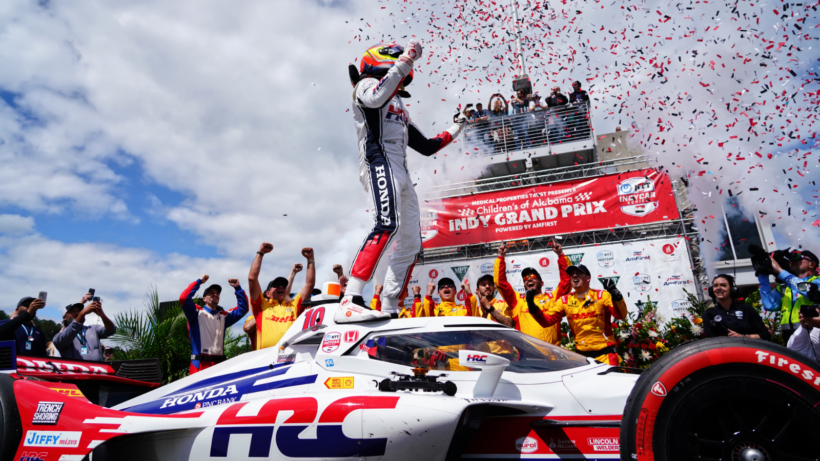 Palou carried his special HRC livery all the way to victory lane. Photo: Kevin Dejewski