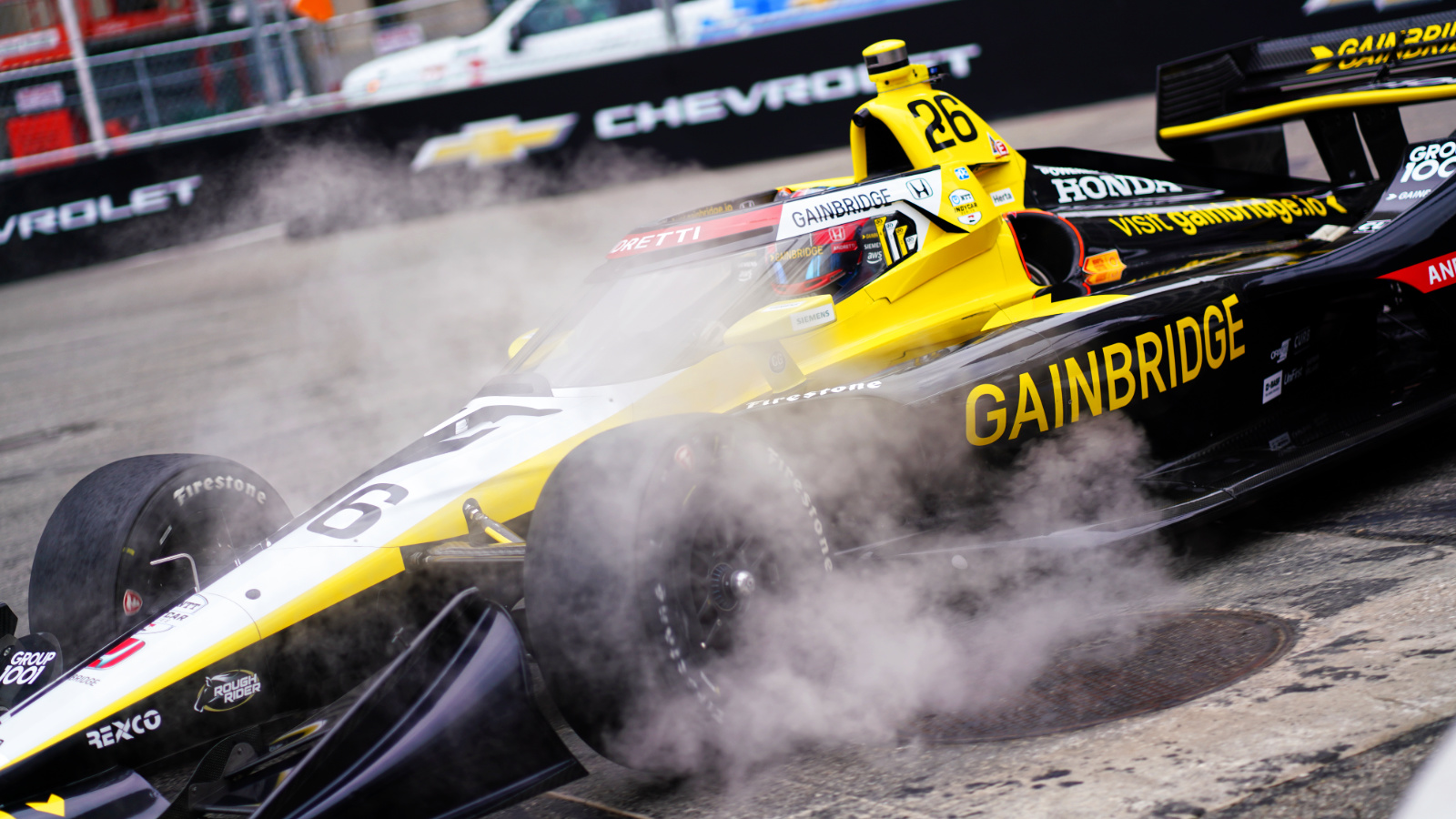 Herta drove through steam pouring from a manhole cover at the hairpin. Photo: Kevin Dejewski
