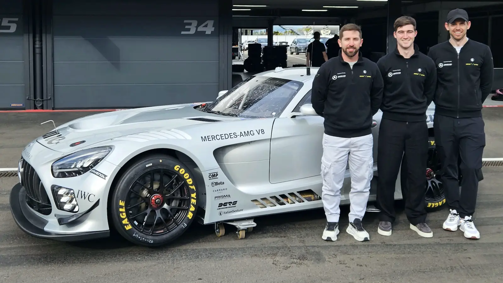 WEC rookies (L to R) Fran Rueda, Lorcan Hanafin and Andrew Gilbert will co-pilot the #60 Mercedes-AMG LMGT3