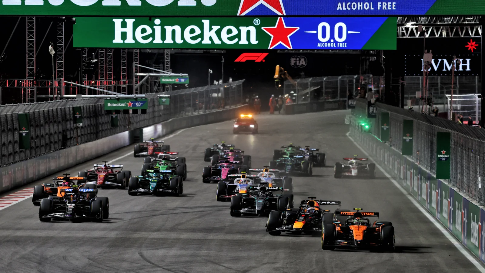 Lando Norris cut across Max Verstappen at the start of the Las Vegas GP