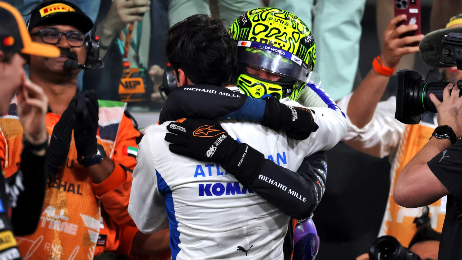 Carlos Sainz was on hand to congratulate Lando Norris on his title win in Abu Dhabi