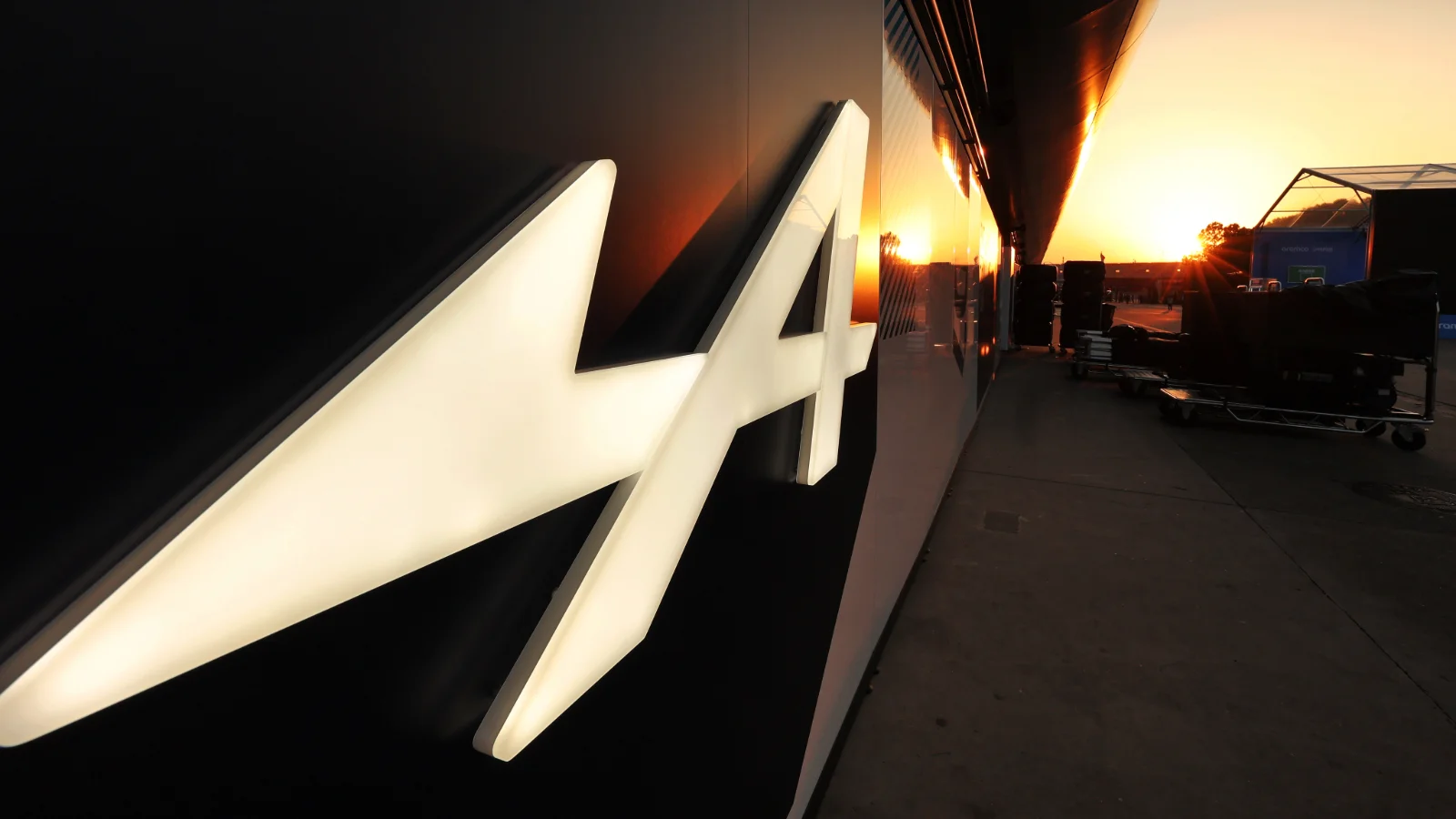 Alpine F1 Team logo at sunset. 21.03.2025. Formula 1 World Championship, Rd 2, Chinese Grand Prix, Shanghai, China, Sprint Qualifying Day.