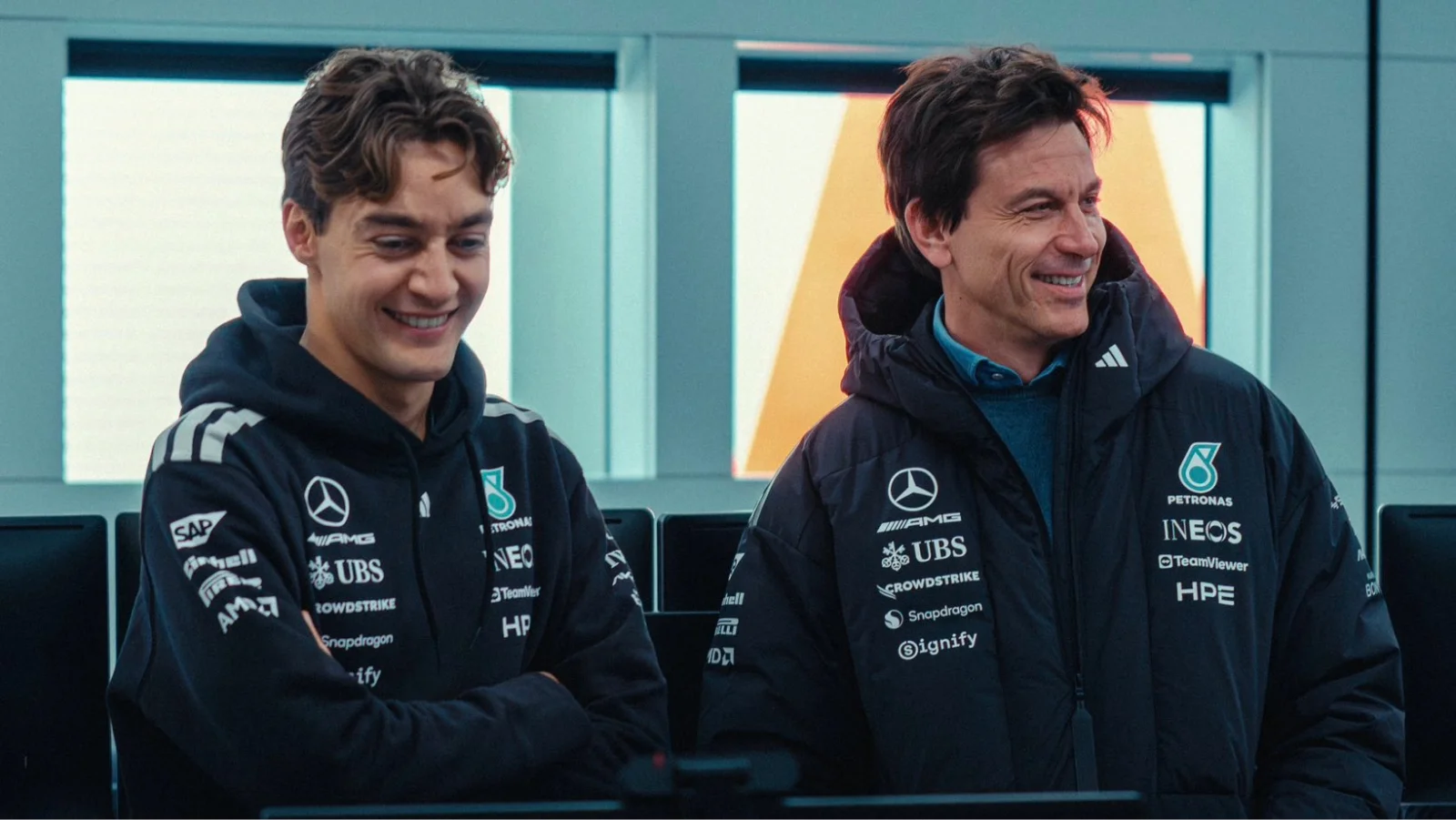 George Russell and Toto Wolff appear positive after the start of this week