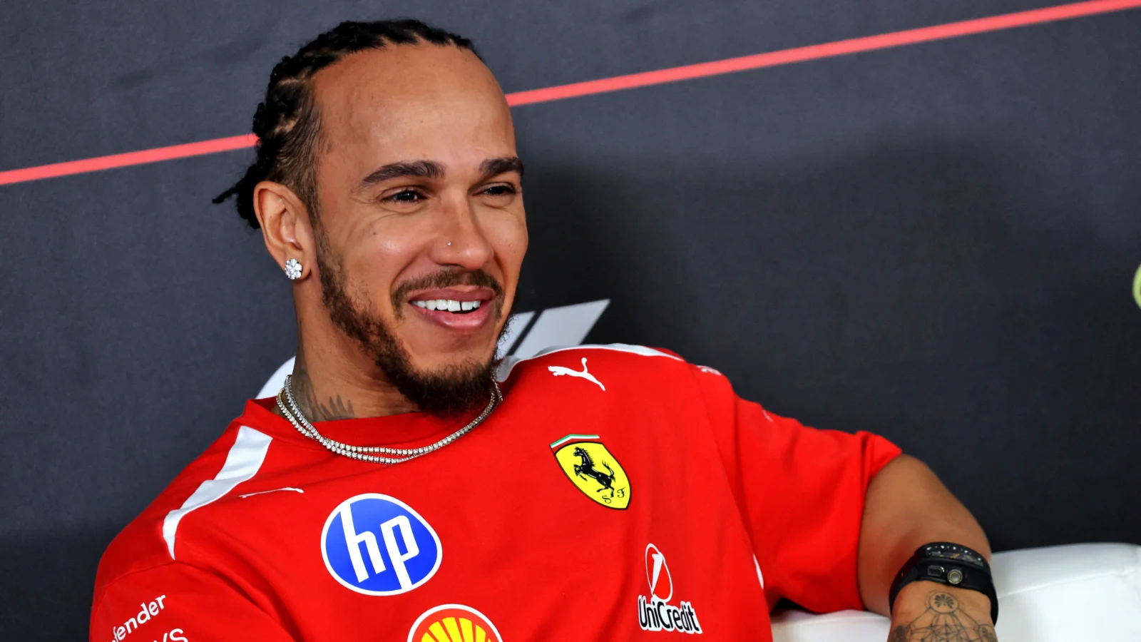 Lewis Hamilton cut a smiling and relaxed figure on Wednesday afternoon in Bahrain