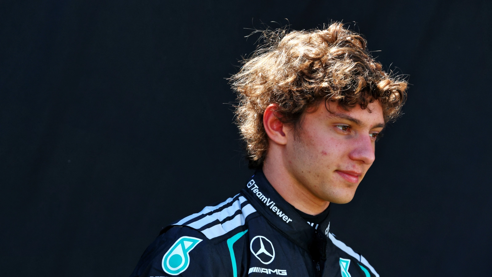 Kimi Antonelli, donning Mercedes gear, in the paddock at the 2026 F1 Australian GP.