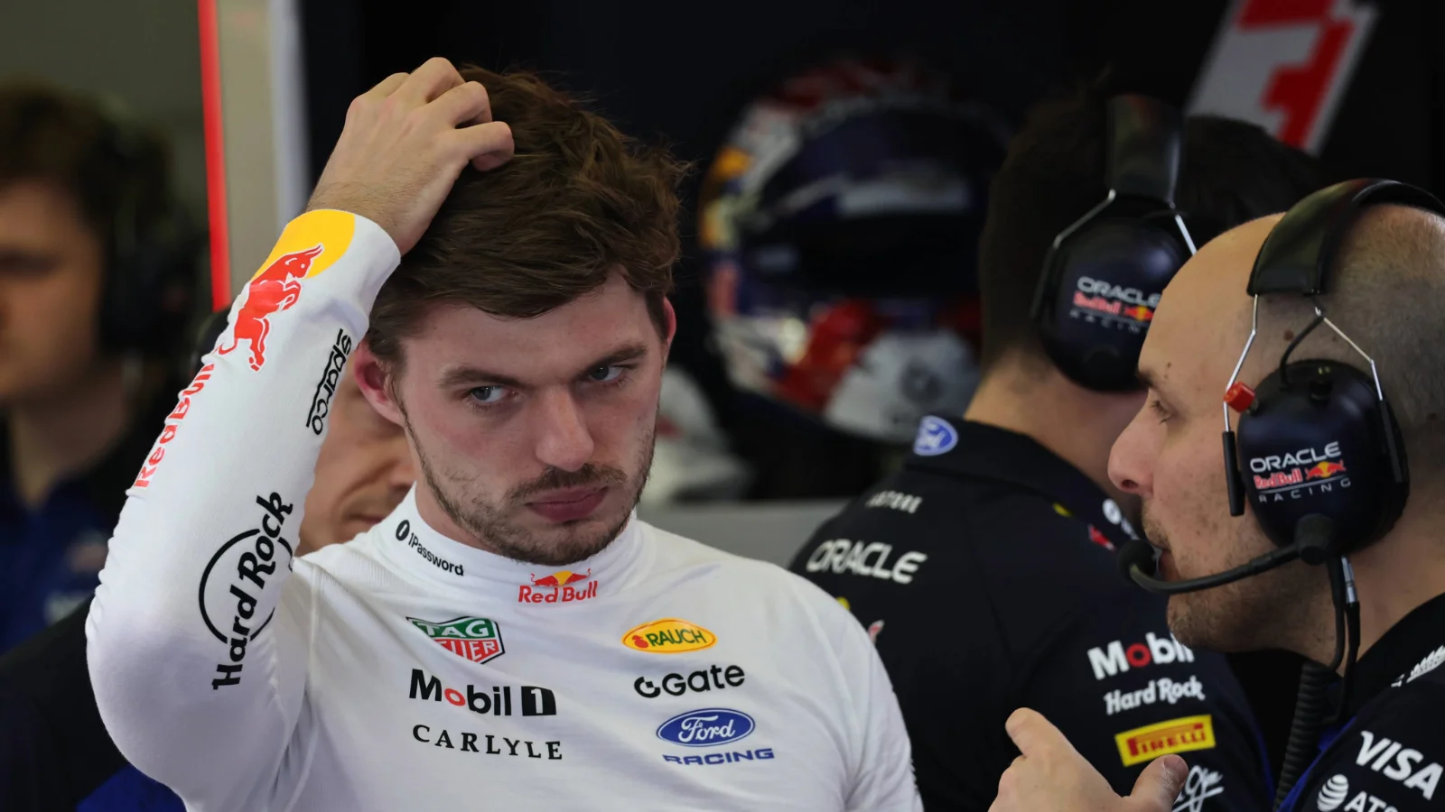 Max Verstappen (NLD) Red Bull Racing with Gianpiero Lambiase (ITA) Red Bull Racing Head of Race Engineering. 19.02.2026. Formula 1 Testing, Bahrain Test Two, Sakhir, Bahrain, Day Two.