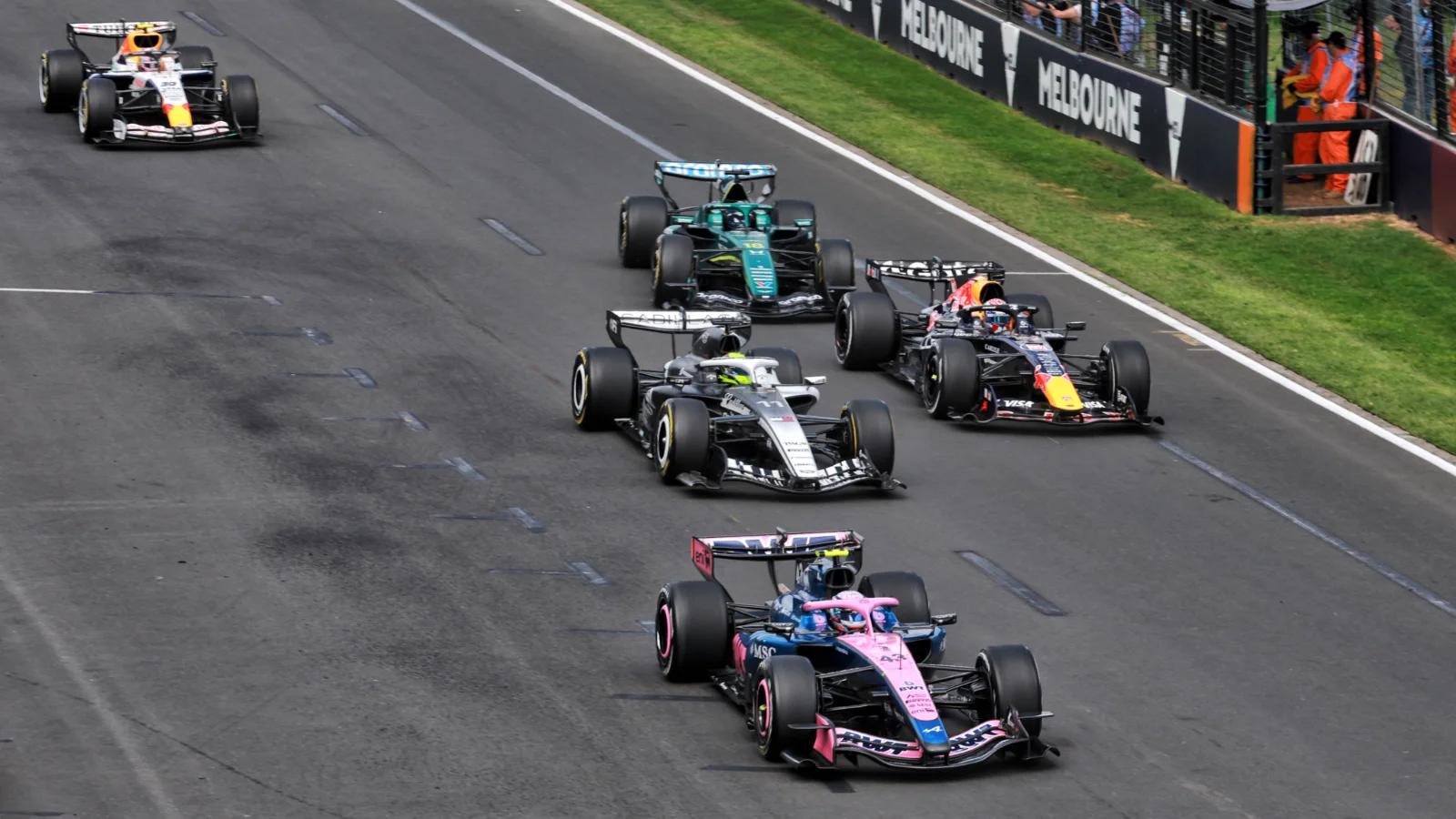 Franco Colpinto [front] avoided Liam Lawson [back] at the start of the Australian GP