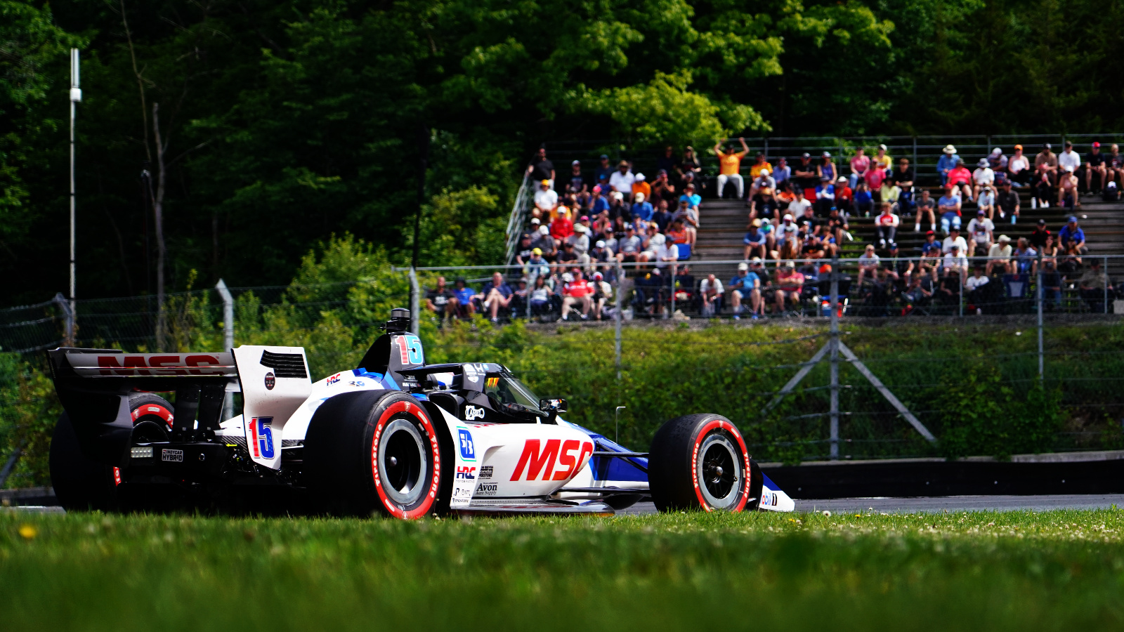 Rahal drives through Canada Corner, the site of the incident. Photo: Kevin Dejewski