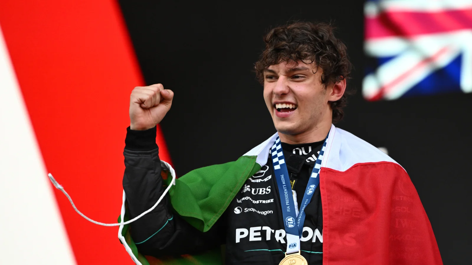 Race winner Andrea Kimi Antonelli (ITA) Mercedes AMG Formula One Team celebrates on the podium. 07.06.2026. Formula 1 World Championship, Rd 6, Monaco Grand Prix, Monte Carlo, Monaco, Race Day.