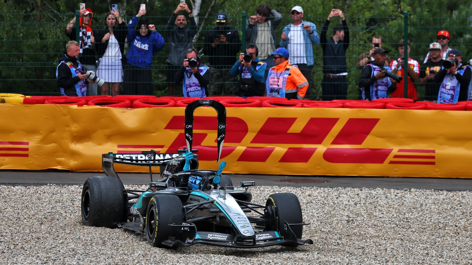 George Russell was punted off on Lap 1 on the Belgian GP