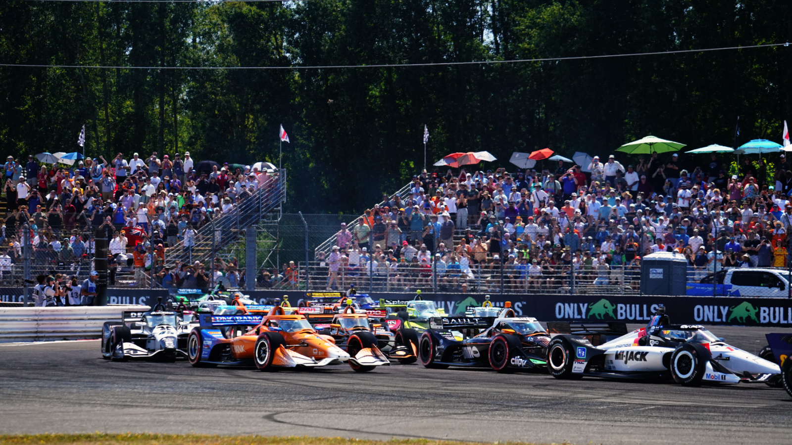 Turn 1 on lap 1 was busy, but everyone made it through. Photo: Kevin Dejewski