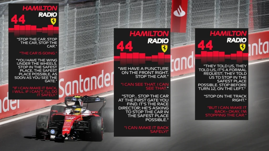Lewis Hamilton et l'ingénieur de course Carlo Santi ont échangé des points de vue divergents avant que Fred Vasseur n'intervienne.
