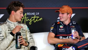 Max Verstappen fait une blague « exagérée » à George Russell après la situation difficile du plafond des coûts de Mercedes