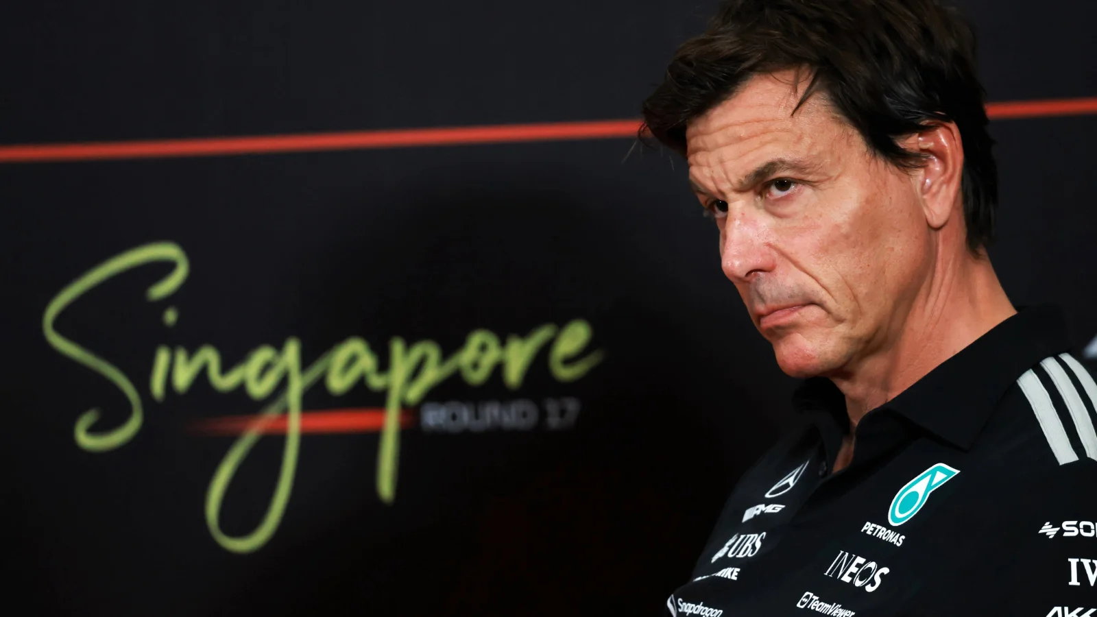 Toto Wolff (GER) Mercedes AMG Formula One Team Shareholder and Executive Director in the FIA Press Conference. 09.10.2026. Formula 1 World Championship, Rd 17, Singapore Grand Prix, Marina Bay Street Circuit, Singapore, Practice and Sprint Qualifying.